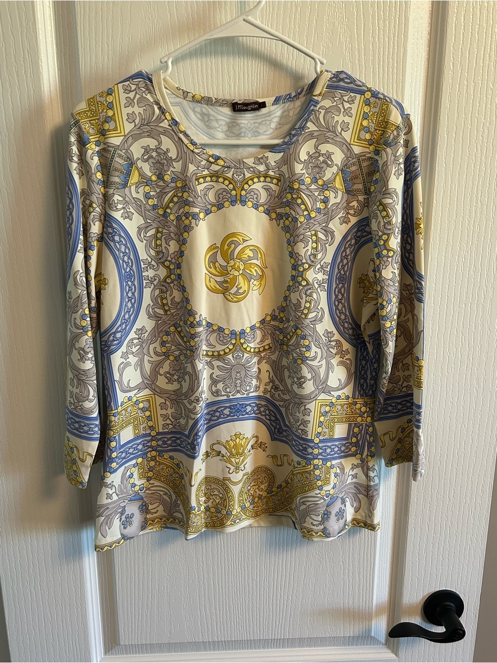 J. McLaughlin Printed Long Sleeve Top - White, Blue & Yellow